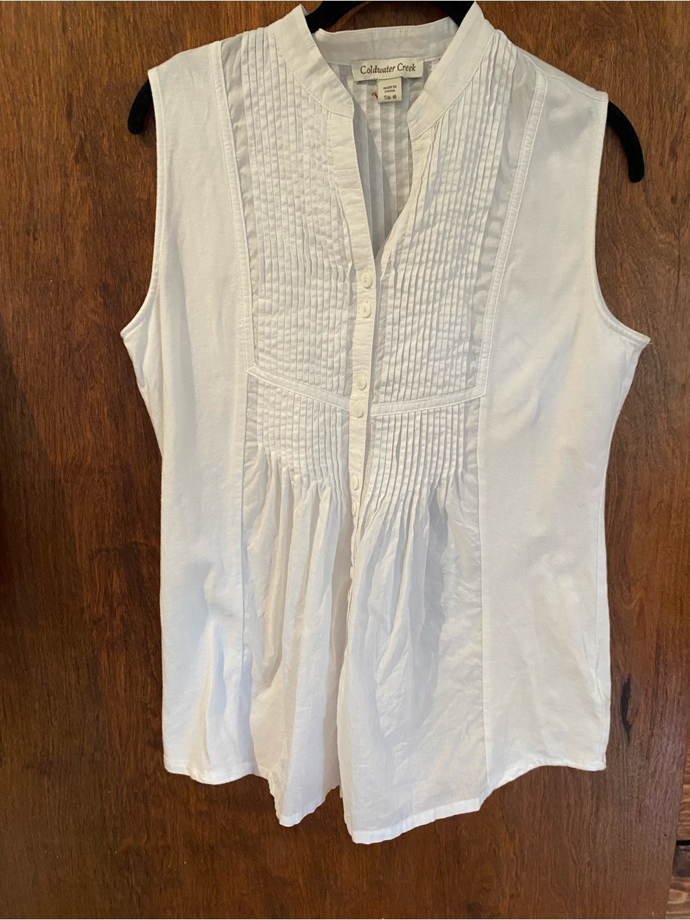 Coldwater Creek White Pintuck Sleeveless Cotton Blouse - Picture 2 of 2